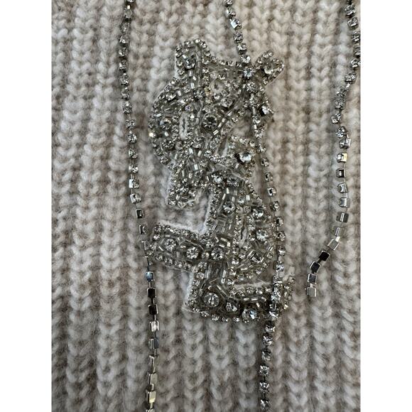Women's Saint Laurent Cream Diamond Detail Short Sleeve Sweater Top Size S - Picture 6 of 10
